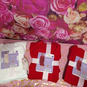 Just Be Cozy Knit Robe Set - Red and White